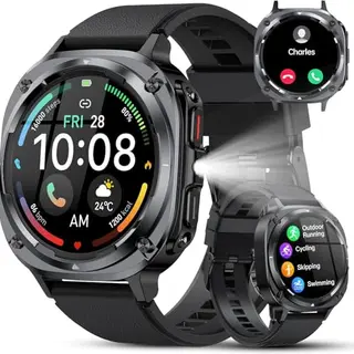 TIMU Smartwatch Herren, 1.45" AMOLED Smart Watch Herren mit Anrufe tätigen/Empfangen, 115+Sportmodi Fitnessuhr mit Herzfrequenz/Schrittzähler/Schlafmonitor, IP68 Wasserdicht Sportuhr für Android iOS