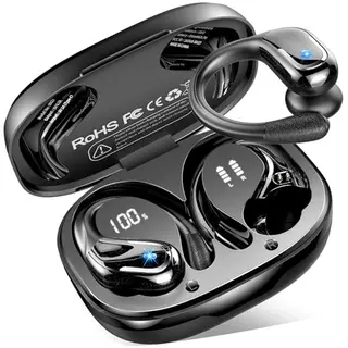 Bluetooth Sportkopfhörer mit App, 75 Std. Akku, Bluetooth 5.4, tiefer Bass, Noise Cancelling, IPX8 wasserdicht, USB-C, kabellos