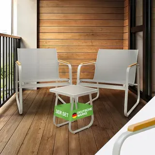 Blumtal Gartenmöbel Set 3er für 2 Personen - Sessel und Tisch - Wetterfeste Balkon- und Gartemöbel Grau