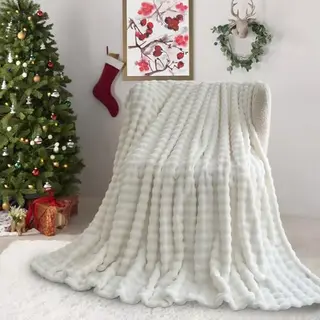 Kuscheldecke Milchsamt Blasen Decke Super Soft Wohndecke 130 x 160cm weiß