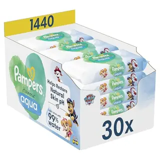 Pampers Harmonie Aqua Baby-Feuchttücher Paw Patrol, 1440 Tücher, mit 99% Wasser für empfindliche Haut