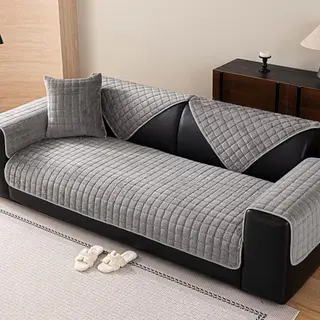 Bettschlange Sofaüberzug L-Form, 1-4 Sitzer, rutschfest, universeller Ecksofaüberwurf, dunkelgrau, 45x45cm
