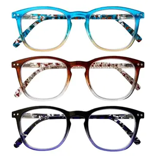 COJWIS Lesebrille 3er Pack Damen & Herren, runde Rahmen, Blaulichtfilter, Federscharnier, Schwarz/Schildpat, Stärke 3.50