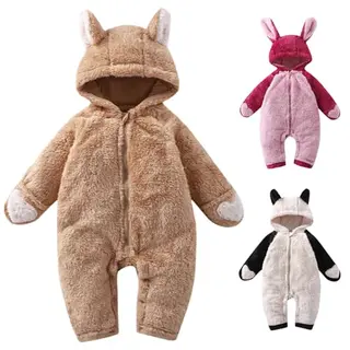 Kunyeah Baby Fleece Strampler mit Tierohren für 0-18 Monate – braun, 9-12 Monate