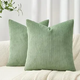 Topfinel Kissenbezüge 35x35 cm, grün, Kordsamt, 2er Set, gestreift, für Sofa & Deko