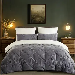 Winter Bettwäsche 155x220cm, grau/weiß, Flauschig, Wendebettwäsche, 80x80cm Kissenbezug mit Reißverschluss, Öko-Tex Zertifiziert