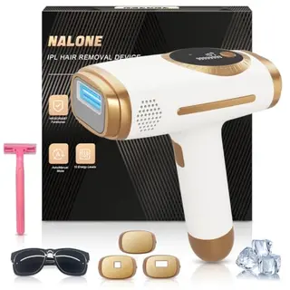 4-in-1 Haarentfernung Laser mit Gefrierfunktion, NALONE IPL Gerät, inkl. HR/SC/RA/BT, 10 Stufen, 999.999 Blinken, für den ganzen Körper (Gold)