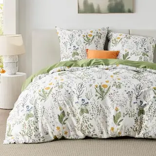 BEDSURE Bettwäsche Set 155x220 cm in Salbeigrün mit Blumenmuster, 3-teilig mit 2 Kissenbezügen 80x80 cm