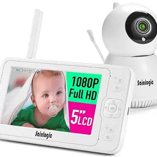 Sainlogic Video Babyphone mit 5 Zoll LCD Display, 1080P FHD, Tag- und Nachtansicht, Gegensprechfunktion, weiß