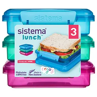 Sistema Brotdose Sandwichbox | 450 ml | Stapelbare, luftdichte Lunchbox mit Deckel | Für Kinder & Erwachsene | 3er Set