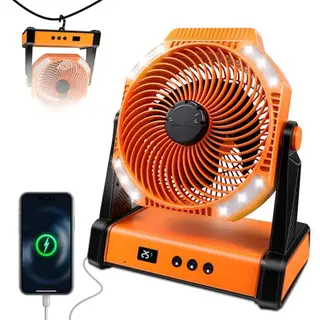HONEYYEAR Outdoor-Ventilator mit Smart-Voice, LED-Licht, 22500mAh Akku, 48h Laufzeit, 270° schwenkbar für Zelt & Terrasse
