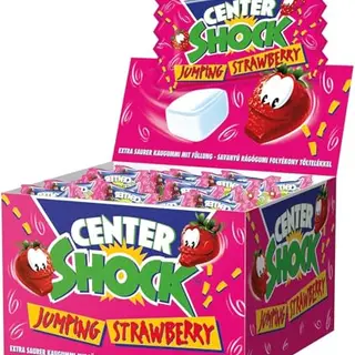 Center Shock Jumping Strawberry, 100 Kaugummis, sauer mit Erdbeer-Geschmack, ideal für Partys und Feste, 400g