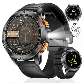 LIGE GPS Smartwatch Herren, 1,43" AMOLED, Fitness & Gesundheitsmonitor, 170+ Sportmodi, 5ATM, Bluetooth Anrufe, LED Taschenlampe, DM1-K