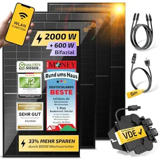 Solakon Balkonkraftwerk 2000W Komplettset mit 4 Solarpanels und 800W Wechselrichter