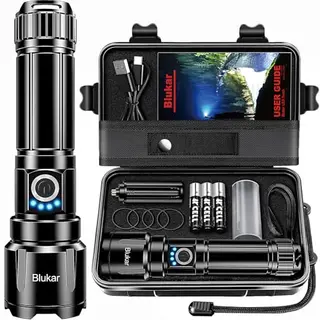 Blukar LED Taschenlampe, 5 Lichtmodi, aufladbar, wasserdicht, für Camping, Wandern, Outdoor, Angeln, Notfälle