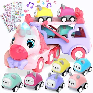 seveclotree Kinderspielzeug Auto, 7-in-1 Transporter LKW mit Licht und Musik, ab 2 Jahren, Geschenk für Mädchen und Jungen (3-6 Jahre)