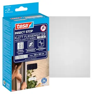 tesa Insect Stop Klett Fliegengitter, zuschneidbar, ohne Bohren, anthrazit, 130 x 150 cm