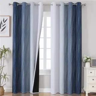 VEHEDE Gardinen Farbverlauf Dunkelblau & Weiß, Blickdicht, Thermo-Vorhänge, 2er Set, H 214 x B 132 cm