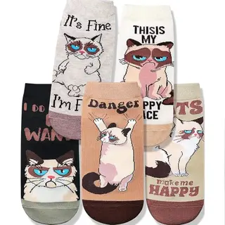 Olligey Katzensocken Damen, Lustige Baumwollsocken mit Katzenmotiv, weich & atmungsaktiv für Alltag und Freizeit