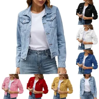 Weiße Damen Jeansjacke - Taillierte Kurz- & Langarm Übergangsjacke, casual, vintage Denim, Sommer- und Herbstjacke