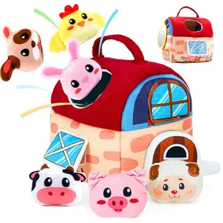 kidmance Montessori Spielzeug ab 1 Jahr mit Bauernhof, Rassel & Tierfiguren, aus Baumwolle, Geschenk für Jungen & Mädchen 1-2 Jahre