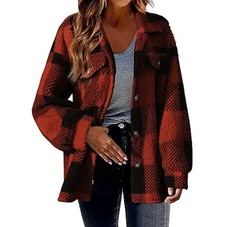 Damen Winter-Lamm-Fleecejacke mit Taschen – lässig, locker, im Sale