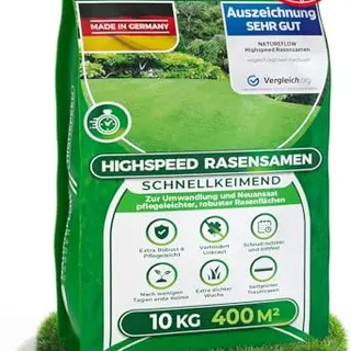 Rasensamen, schnellkeimend für Frühjahr & Sommer, 10kg, geeignet für 400 qm, Made in Germany, von Natureflow