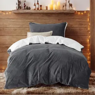 BEDSURE Flauschige Bettwäsche 135x200 Grau - Kuschel-Bettbezug mit Kissenbezug 80x80 cm für Einzelbett
