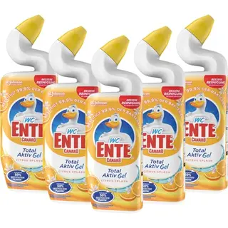 WC-Ente Total Aktiv Gel, antibakterieller Flüssig-WC-Reiniger, Citrus, 5 x 750 ml