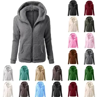 Teddy Fleecejacke Damen Kuscheljacke warm mit Taschen