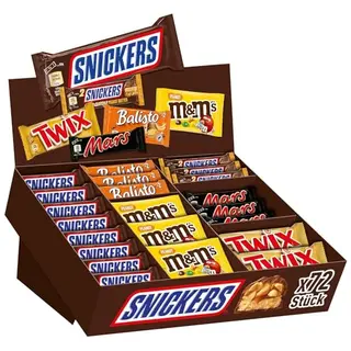 Mars, Snickers, Balisto & mehr: Große Schokoriegel-Box, 72 Riegel (1 x 3,8kg), ideal für das Büro