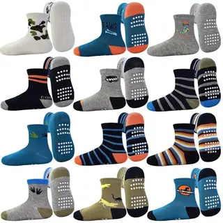 GRPSKCOS Antirutschsocken für Kinder - 12 Paar Rutschfeste Socken ABS für Jungen und Mädchen (Jurassic Era, 1-3 Jahre)