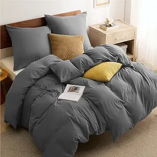 BEDSURE Bettwäsche 3-teilig 155x220 cm Anthrazit, Mikrofaser, ÖKO-TEX, mit Reißverschluss