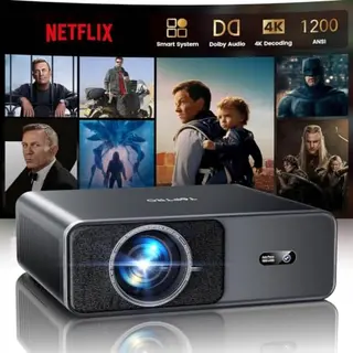 Smart Beamer mit 4K, 1200 ANSI, WiFi, Bluetooth & Dolby Audio – Kompatibel mit Netflix, Autofokus, 6D Trapez, HDR10, FHD 1080P, geräuscharm