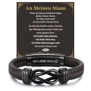 Ich Liebe Dich Lederarmband mit Gravur für Männer – Geschenk für Ehemann, Freund, Vater oder Mann