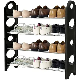 Retoo Schuhregal 4 Ebenen aus Edelstahl - Schuh Organizer für Wohnzimmer, Flur und Eingangsbereich, 63x18x64cm