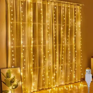 A.bigwhale Lichtervorhang 2x2m, 200 LED Warmweiß für Hochzeit, Party & Weihnachten, Dekoration Schlafzimmer