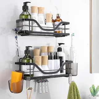 OETAMS Duschablage ohne Bohren, 2er Set, Edelstahl, selbstklebend, rostfrei, Schwarz Matt