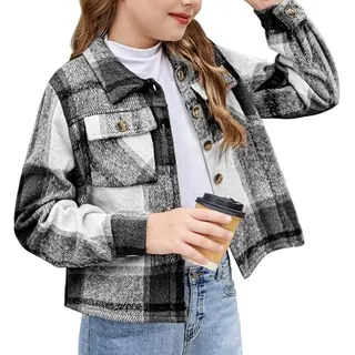 Arshiner Mädchen Kariertes Langarmshirt für Herbst/Winter, Button-Down Kurzjacke, 6-7 Jahre