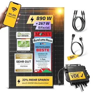 Solakon 800W Balkonkraftwerk mit 450W bifazialen Modulen, 800W Wechselrichter, komplett inklusive Zubehör