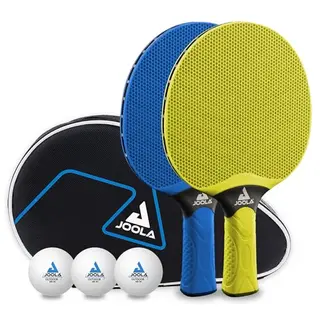 JOOLA Tischtennis Set Vivid Outdoor mit 2 Schlägern, 3 Bällen und Hülle, Lime/Blau