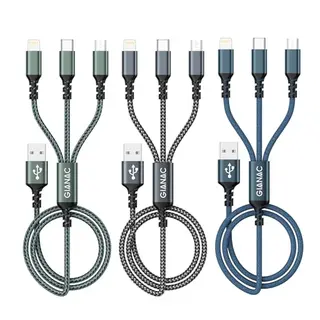 GIANAC 3er Multi USB Kabel Set – 1,2 m, Schnellladekabel für iPhone, Android, Galaxy, Huawei, OnePlus, Sony, Honor