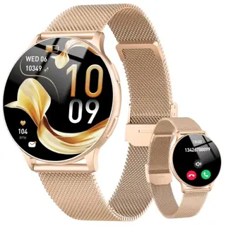 Smartwatch Damen, 1,32" AMOLED Rund Uhr mit Telefonfunktion Roségold