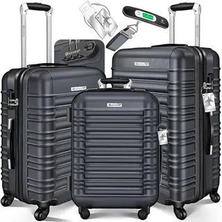 KESSER® Hartschalenkofferset 3-tlg. mit Trolley, Kofferwaage, Gepäckanhänger & Schloss