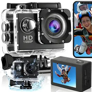 Retoo Action Cam Wasserfest 30M, Sportkamera mit Bildstabilisator, kompatibel mit SD Micro 4-32GB, USB 2.0, Akku & Ladegerät