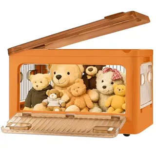 Toemics 2er Pack Aufbewahrungsboxen mit Deckel, 28L, stapelbar, mit Rollen und Fronttüren, für Spielzeug, Kleidung, Haushalt (Orange)