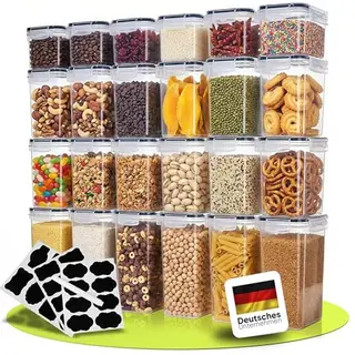 Uandu Vorratsdosen Set mit luftdichten Deckeln – 24 Stück, BPA-frei, ideal für Müsli, Mehl, Zucker, mit Stift und Etiketten