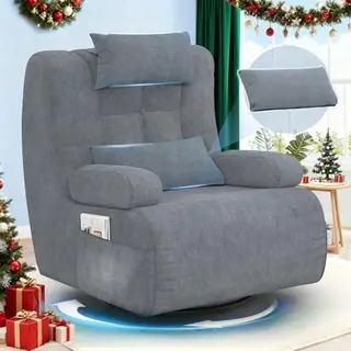 3-in-1 Relaxsessel mit 360° Drehfunktion, gepolsterter Hochlehner, inklusive 2 Kissen und Seitentaschen, für Wohnzimmer