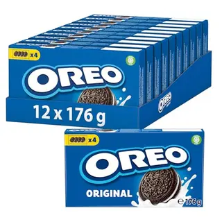 OREO Original – 12 x 176 g Knusprige Kakaokekse mit Vanillegeschmack