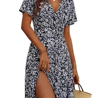 Cicy Bell Damen Sommerkleid kurzarm Blumenmuster Dunkelblau M